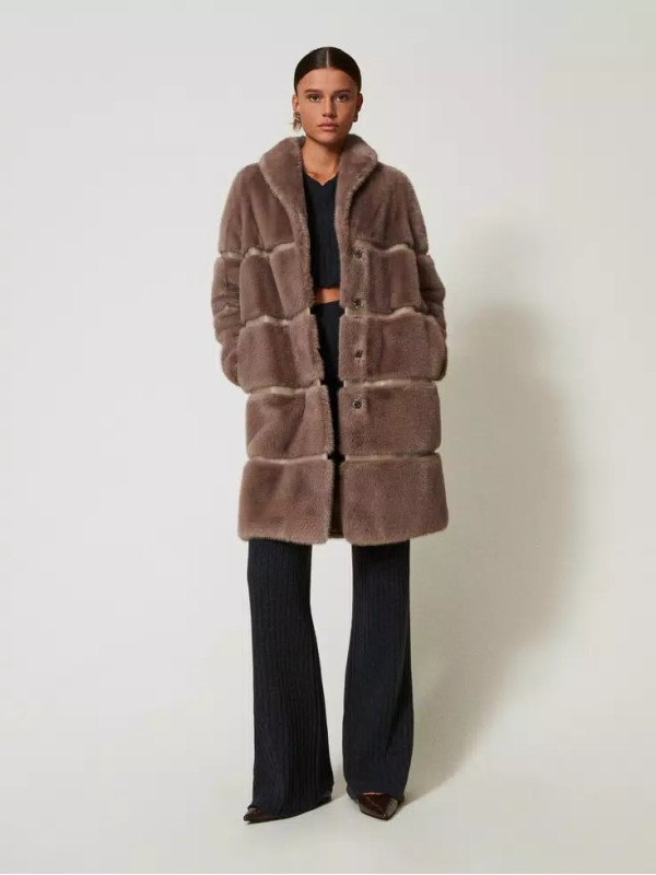 Хутряне пальто / Тауп / сіро - коричневий