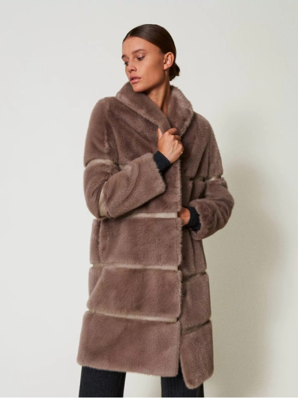 Хутряне пальто / Тауп / сіро - коричневий