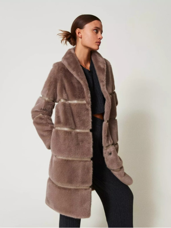 Хутряне пальто / Тауп / сіро - коричневий