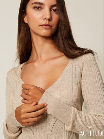 Пуловер / Бежевий меланж