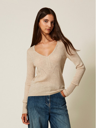 Пуловер / Бежевий меланж