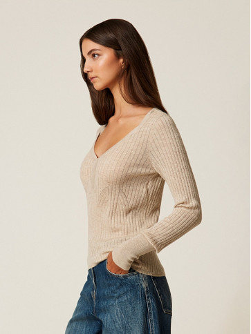 Пуловер / Бежевий меланж