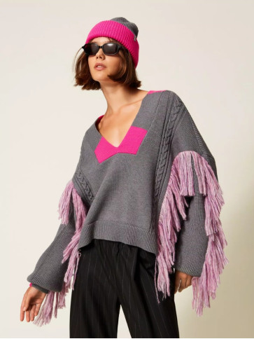 Светр / Сірий меланж / рожевий