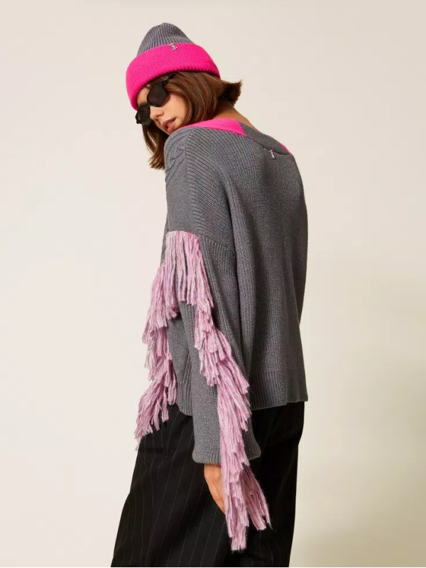 Светр / Сірий меланж / рожевий