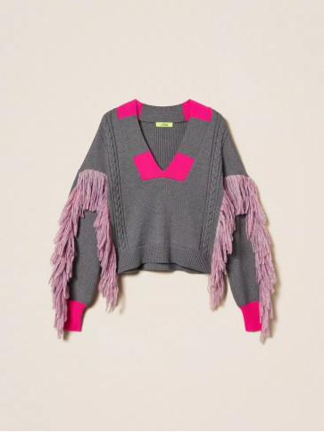 Светр / Сірий меланж / рожевий
