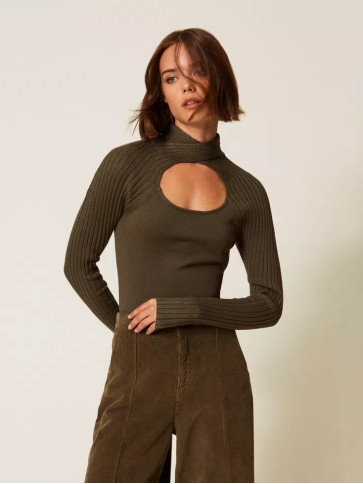 Джемпер з вирізом/Зелені оливки