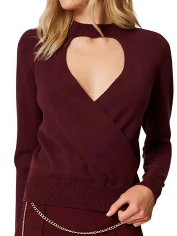 Светр з вирізом/Винний