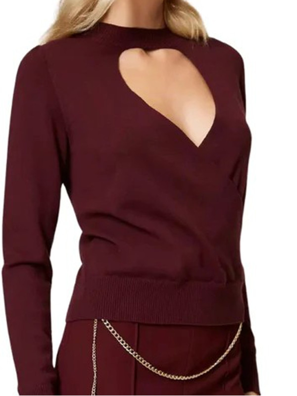 Светр з вирізом/Винний