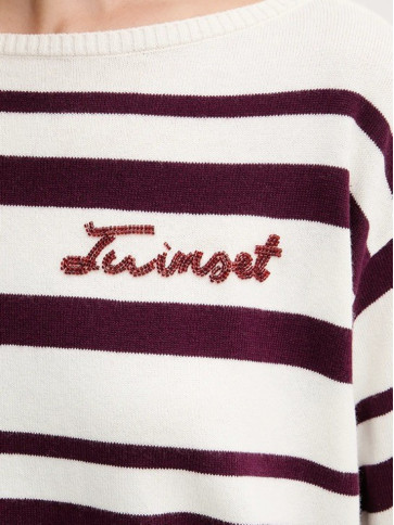 Джемпер/Смужка пергамент/винний