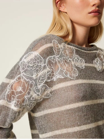 Подовжений светр з мохеру/Смугастий меланж