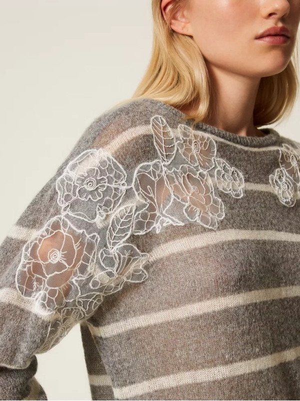 Подовжений светр з мохеру/Смугастий меланж