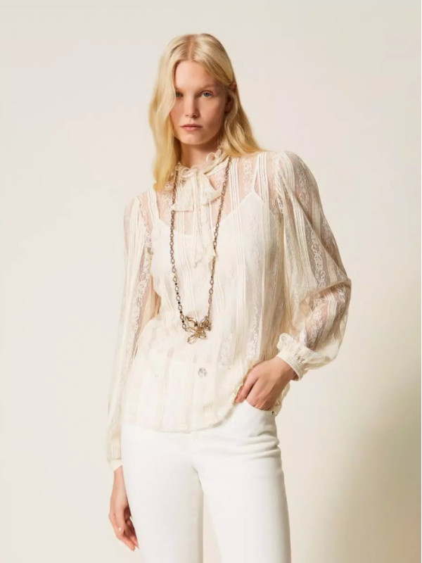 Блузка з бантом / Перламутр