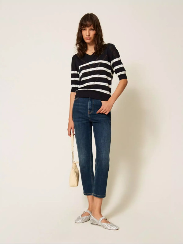 Пуловер / Смужка Синій/Сніг