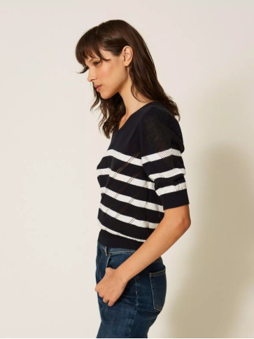 Пуловер / Смужка Синій/Сніг