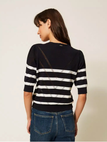 Пуловер / Смужка Синій/Сніг