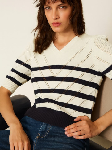 Пуловер / Смужка Сніг/Синій